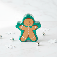 Boîte en fer blanc de qualité alimentaire pour cadeaux de Noël en gros, boîte en fer blanc OEM en forme de bonhomme en pain d'épices, conteneur festif recyclable pour les fêtes