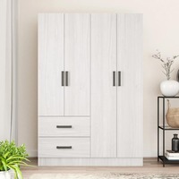 Armoire autoportante sur mesure couleur naturelle à 4 portes avec tringle de suspension, étagères et 2 tiroirs