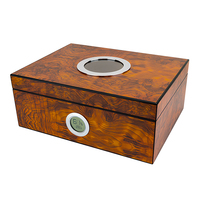 Humidor de puros de madera de granada OEM caja de cedro con tragaluz circular de vidrio higrometro digital frontal