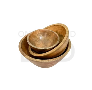 Bol en bois fabriqué à la main pour centre de table de cuisine idéal pour servir des collations aux fruits ou des utilisations rustiques de l'Inde - Product Image 2
