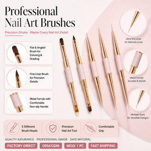 Pinceau à ongles avec manche métallique, pointe précise, poils en nylon pour extension d'ongles en gel, manucure en studio - Product Image 1