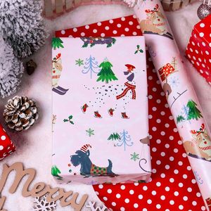 Burymento Christmas Wrapping Paper <b>Pink</b> Dog Design 17 Inch X 32.8 Ft Reversible Gift <b>Wrap</b> For Holiday Crafting - Product Image 3