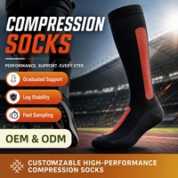 Chaussettes de compression noires personnalisées en gros, motif personnalisé, polyester, nylon, élasthanne, respirantes, hauteur genou, pour le cyclisme
