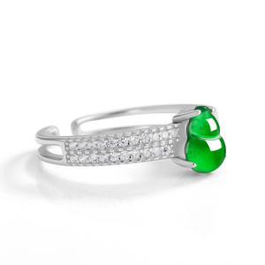Natural Jadeite Green Gourd <b>Ring</b> S925 Silver Inlaid Chinese Style Women's Jewelry Gift of Appraisal Certificate D1039 - Product Image 3