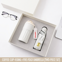 Ensemble cadeau d'affaires personnalisable haut de gamme pour événements d'entreprise, style moderne minimaliste, tasse à café, parapluie, batterie externe, boîte en PU métallique