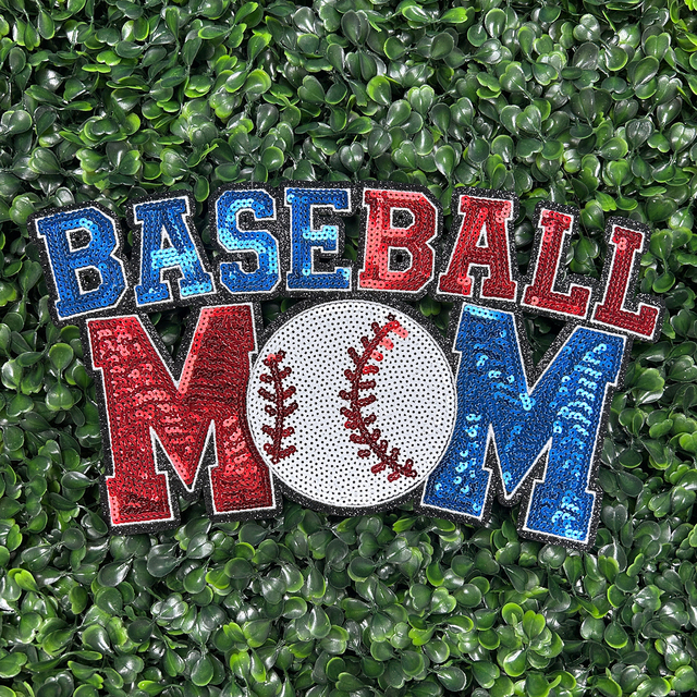 Wholesale Custom Embroidery Baseball Mom Sequin Patches New Design Logo Letter Sport Chenille Patch Iron on Clothing Patches