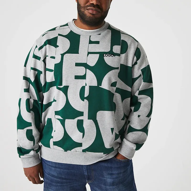 factory wholesale Men's plus size sweater custom size BIG Tall Graphic letter Print Crew Neck Cotton Fleece pullover hoodie