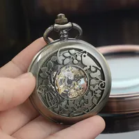 Montre de poche mécanique vintage à remontage manuel, squelette, avec chaîne de collier, pour homme et femme, cadeau
