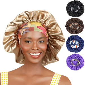 Gorros <span class=keywords><strong>de</strong></span> satén para dormir, gorro <span class=keywords><strong>de</strong></span> dormir, Pelo Rizado sedoso, gorro <span class=keywords><strong>de</strong></span> banda con estampado trenzado negro para mujer - Product Image 2