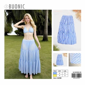 Gonna da spiaggia estiva da donna Buonic, gonna lunga a strati a righe blu, copricostume S/M L/XL - Product Image 1