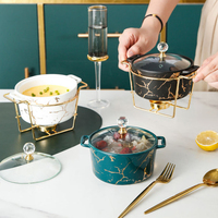 Plat de service rond en céramique blanc, noir et vert de luxe pour réchauffer les aliments, buffet, réchauds pour mariage et fête