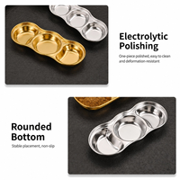 Plat à sauce coréen moderne en acier inoxydable 304, assiette dorée pour trempettes, durable et écologique, pour condiments de fondue, usage commercial et domestique