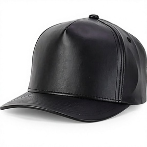 Custom PU Leather Baseball <b>Cap</b> Blank High Profile 5 Panel Snapback <b>Hat</b> OEM Streetwear Faux Leather <b>Cap</b> Wholesale - Product Image 1