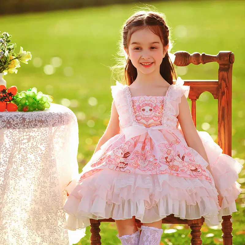 Đầm Công Chúa Lolita Tây Ban Nha Cho Bé Gái Sơ Sinh 3506 Đầm Hoa Hồng Cổ Điển Cho Trẻ Em Quần Áo Trẻ Em