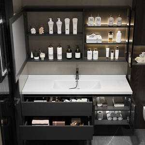 Ensemble de meuble de salle de bain moderne à double vasque en MDF avec miroir intelligent LED intégré et structure anti-humidité - Product Image 6