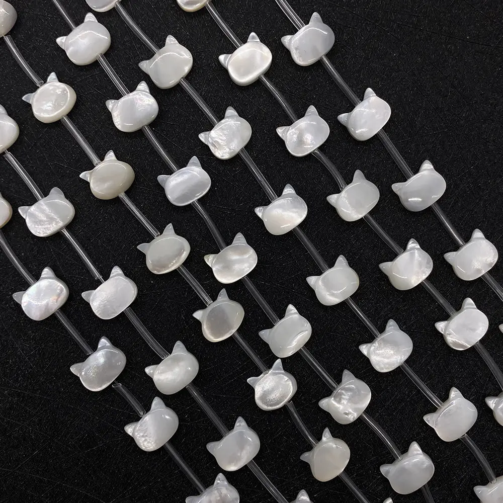 Perles en nacre blanche pour la fabrication de bijoux, 6x8x10mm, serpillière avec tête de chat sculptée, accessoire breloque