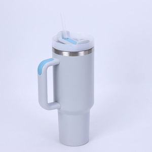Gobelet isotherme en acier inoxydable noir mat avec grande poignée et couvercle à paille rabattable, tasse de voyage thermique, impression personnalisée disponible - Product Image 2
