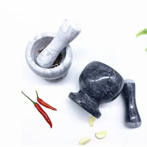 Best Selling Marble Martar And Pestle Set Round White Grey Spice Herb Natural Stone Marble Mortar And Pestle For Kitchen