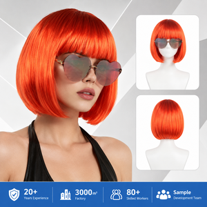 Maßgefertigte Orange-Rote <span class=keywords><strong>Bob</strong></span>-Perücke Kurze Gerade Kostümperücke Halloween Cosplay Party Karneval Synthetisches Haar Direkt vom Hersteller - Product Image 1