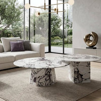 Ensemble de 2 tables basses rondes modernes en marbre Calacatta Viola pour salon