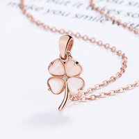 Fine trèfle à quatre feuilles pendentif en argent Sterling 925 femmes mode or Rose naturel opale trèfle pendentif collier