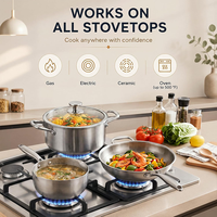 Ensemble de casseroles en acier inoxydable, batterie de cuisine en titane, poignée martelée saine pour une meilleure cuisson