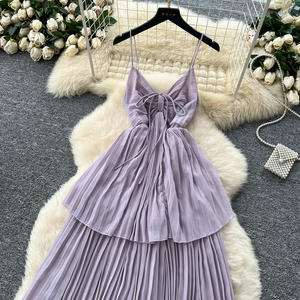 Vestido Largo de Verano con Cuello Halter y Nudo Cruzado, con Abertura Lateral y Diseño que Define la Cintura - Product Image 5