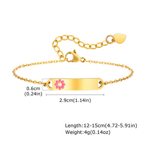 Bracelets personnalisés en acier inoxydable CAIOOCHE avec logo, plaqués or, émaillés, motif fleur, pour enfants et bébés, pour la fabrication de bijoux - Product Image 3