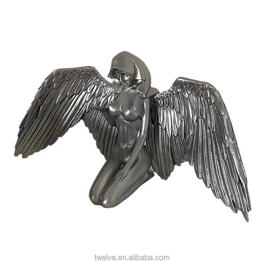 Silver resin angel figures outdoor garden angel decoration home cloak carving angel statue