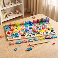 Jeu éducatif Montessori 7 en 1 en bois : planche logarithmique de correspondance, jeu de pêche, comptage et cognition pour tout-petits et enfants