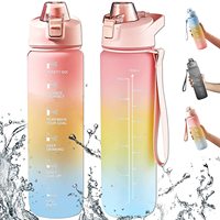 Bouteille d'eau humoristique 32oz, textile, sans BPA, résistante aux fuites, Non toxique, avec marqueur de temps et sangle de transport, pour l'école, le Fitness