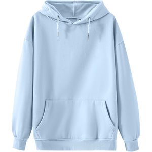 FOXA Sweat-shirt à capuche tricoté 100 % coton à manches longues pour femme, décontracté, avec poches, bleu XXL - Product Image 1