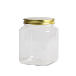 PET transparent food-grade square <b>plastic</b> <b>jar</b>, 2-pound honey packaging bottle, airtight storage container for empty honey. - Product Image 1