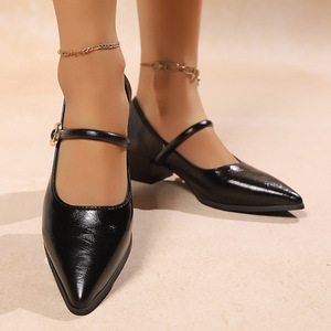 Chaussures en cuir professionnelles de style britannique, nouvelle collection printemps, grandes tailles, bout pointu, talon épais, talon moyen pour femmes - Product Image 2