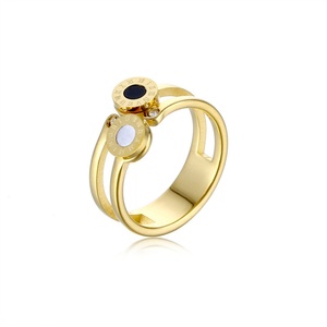 Fashion Womens Shell Rings Stainless Steel Gold Plated Engraved Roman Numerals Ring - Product Image 1