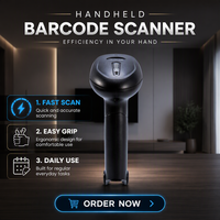Lecteur de codes-barres laser 1D filaire, scanner de codes-barres robuste mains libres avec support réglable