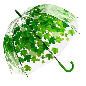 Maple Leaf Lady Print Bubble Transparent POE Rain Straight Umbrella