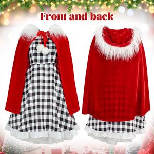 YUIQPKJX Elf Costume Adult Christmas Outfit Plaid Dress Red Cape Wig Gloves Holiday Costume - Product Image 4