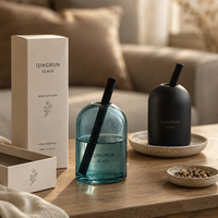 Bouteille de parfum en verre teinté rond OEM avec bâtonnets diffuseurs pour chambre, salon, cadeau de mariage, présentoir de vente au détail