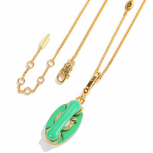 <span class=keywords><strong>Collier</strong></span> pendentif téléphone rotatif vert émail, breloque téléphone 3D ouvrable, bijoux pour femme - Product Image 3