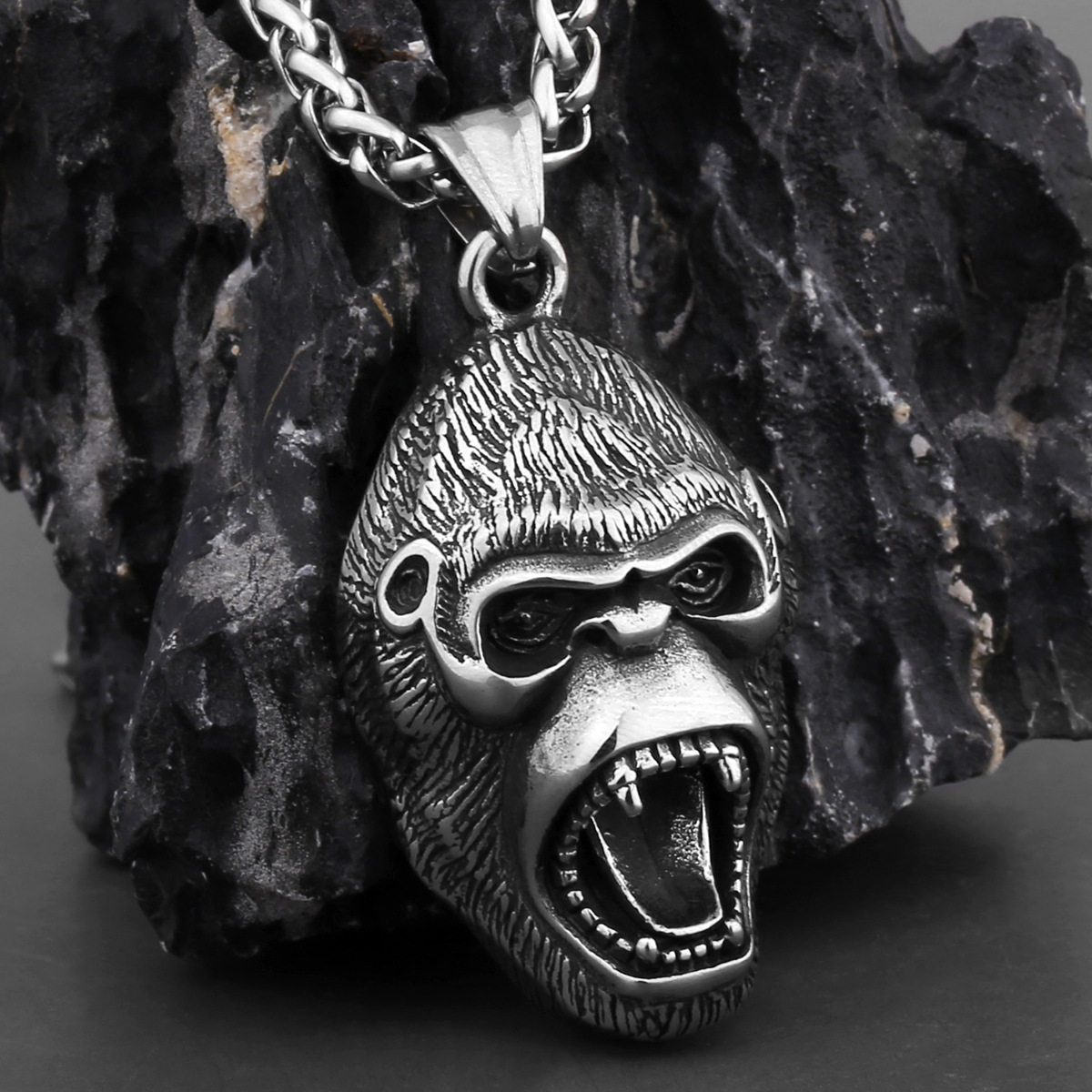 アクセサリー Monkey MECYLIFE Punk Animal Necklace Orangutan Pendant Stainless Steel