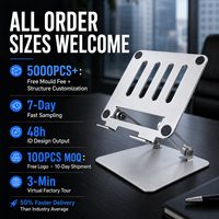 Support de tablette pliable en alliage d'aluminium réglable en hauteur, multi-angles, pour bureau, support iPad portable, logo personnalisé, vente en gros OEM