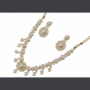 Impresionante conjunto de collar de piedra Polki Kundan chapado en oro elegante colección de joyería fina joyería nupcial y de fiesta para mujer - Product Image 2