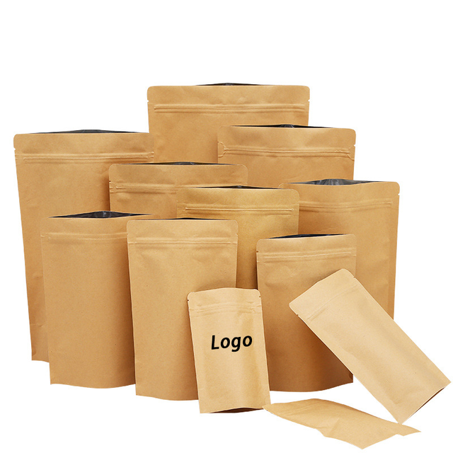 Custom Biodegradable PLA PBAT Compostable Food Grade Coffee Tea Snack Foil Bag Kraft Zipper Bag Ziplock Stand up Paper Pouch