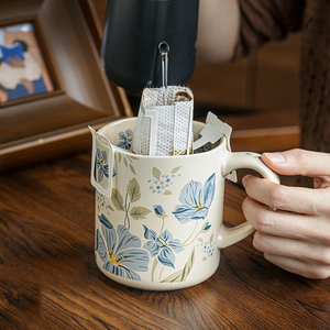 500ml Large Coffee <b>Mug</b> Vintage Flower <b>Ceramic</b> <b>Mug</b> Matte Porcelain Tea Cup - Product Image 3