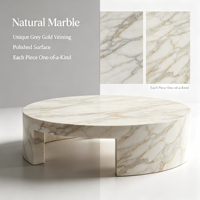 Table basse de luxe en marbre blanc. Base Courbe Minimaliste Moderne, Surface Polie, Étanche. pour la chambre à coucher, la salle de bain, le salon