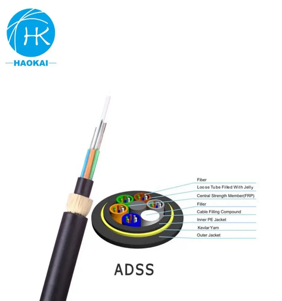 Cable de fibra óptica Adss de 24 núcleos, alta calidad, blindado aéreo, G652d 48F