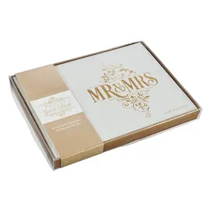 Modern Elegant Hardcover White Faux Leather Gold Foiled Guest Book Customizable Printing for Wedding
