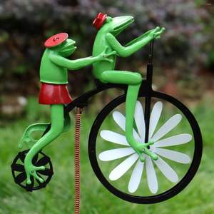 Fahrrad Metall Wind Spinner Frosch Reiten Fahrrad Eisen Windmühle Tier Motorrad Innenhof Garten Dekoration Handwerk - Product Image 1