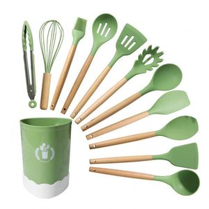 Ensemble de 12 ustensiles de cuisine de luxe en silicone antiadhésif avec manches en bois pour la maison - Product Image 1